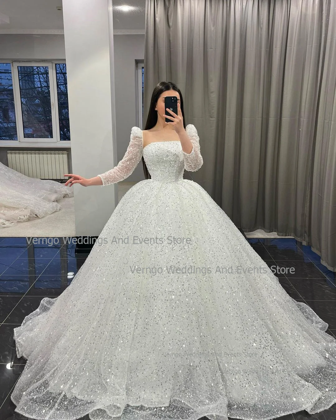 Verngo a-line lange Ärmel Brautkleider träger lose Pailletten Brautkleid boden langes Brautkleid für Frauen vestidos de novia