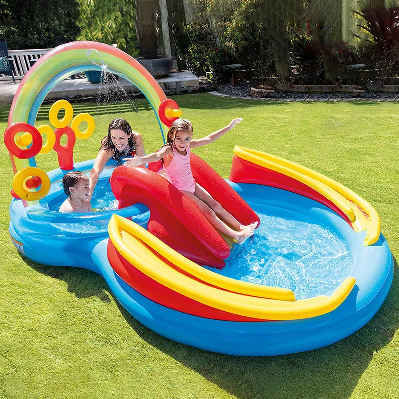 

Children play figure-eight rainbow slide Park Jet pool Summer children's entertainment inflatable swimming pool bath