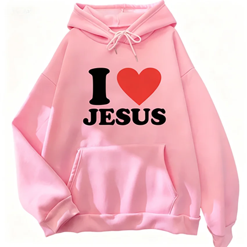 المرأة أنا أحب يسوع مطبوعة هوديي الخريف الشتاء عادية بسيطة خمر بلوزات الموضة الصوف كم طويل البلوز #3