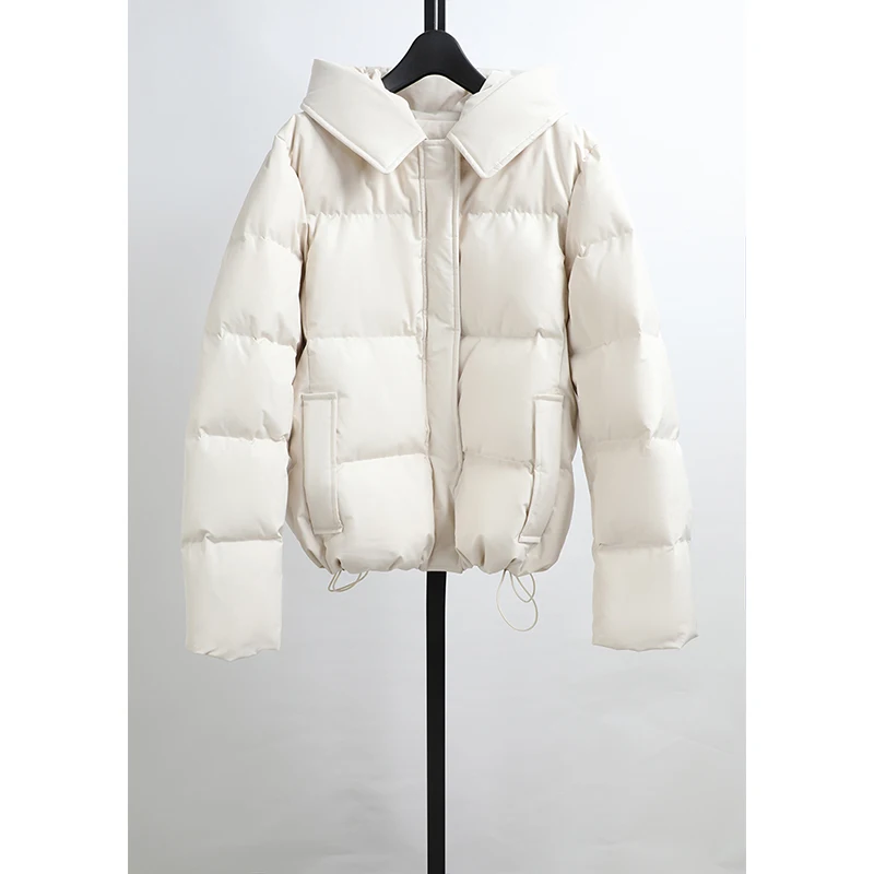 

Casual Versatile Hat Du down Jaet Women's Winter New Sle Warmth Long Sve Zipper Closure Color Faion Outerwear