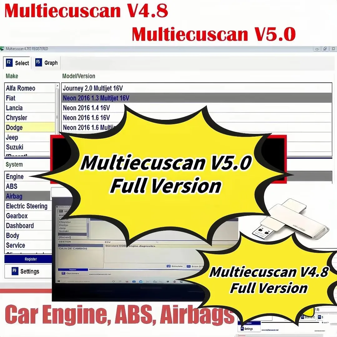 

New multiecuscan fiat original software 2024 Multiecuscan V5.0 For Fiat/Chrysler/Dodge/Jeep/Suzuki Scanner Software V4.8 Work