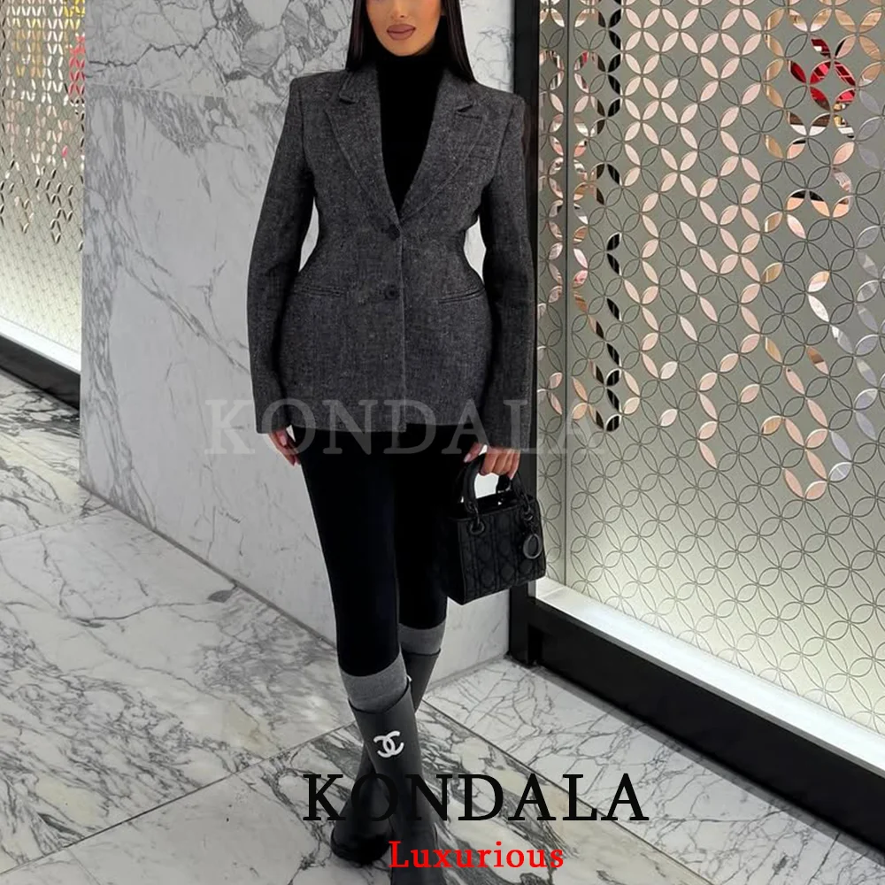 

Женский приталенный блейзер KONDALA, серый, с длинными рукавами, на пуговицах, с карманами, модный, элегантный, весна 2026, утепленная верхняя одежда