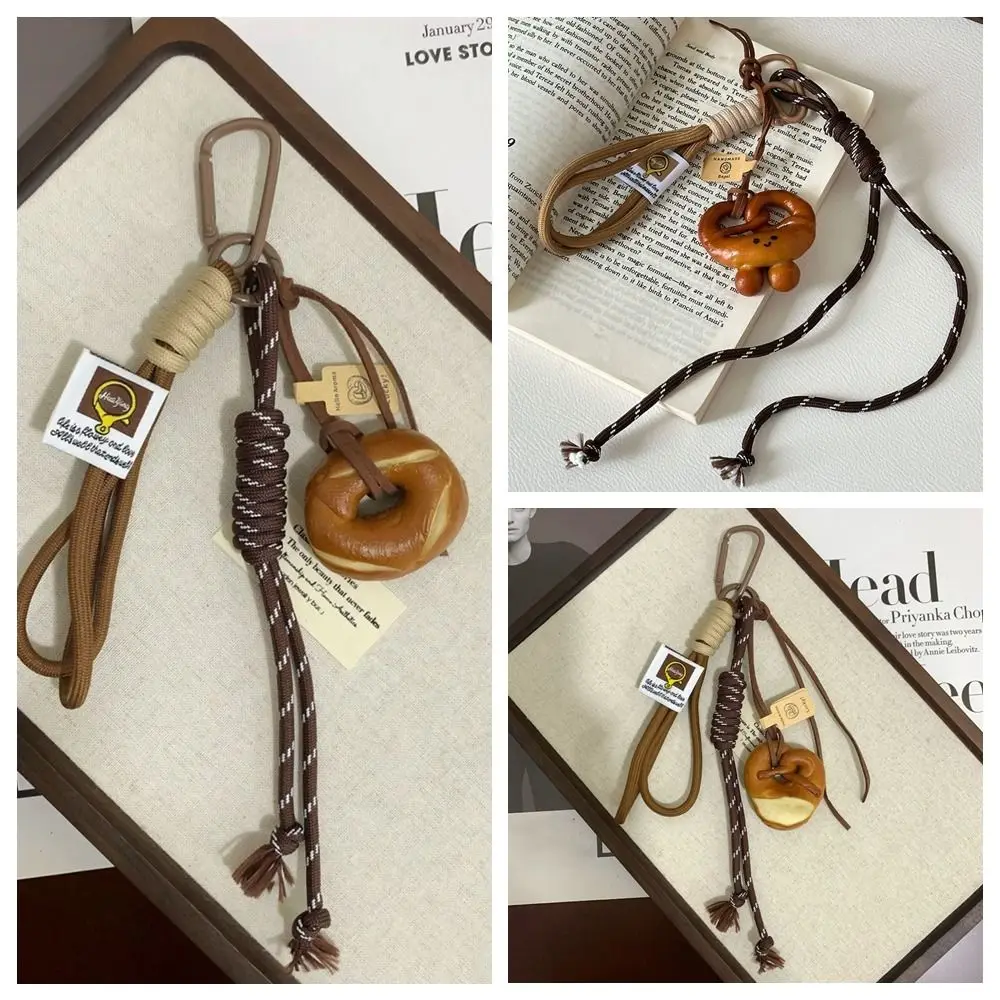 Bagel Alkaline Bread Key Chain Bag Charms Bag Decoration Braid Rope Bag Pendant Nylon Key Ring Woven Rope Pendant