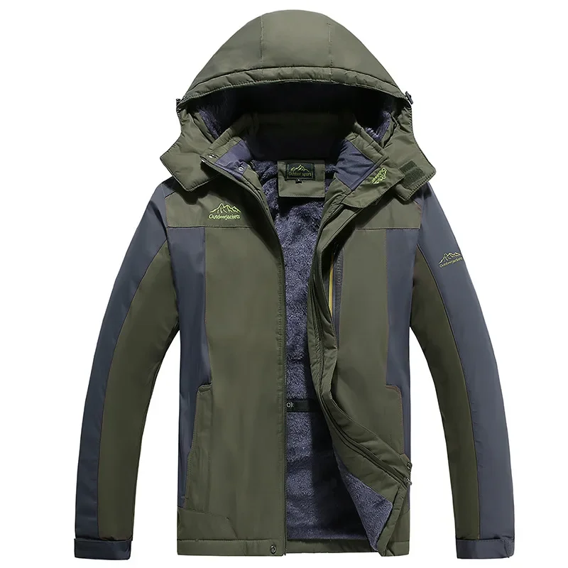 Chaqueta gruesa con forro polar para hombre, abrigo de escalada con capucha, resistente al viento, impermeable, de talla grande, para invierno