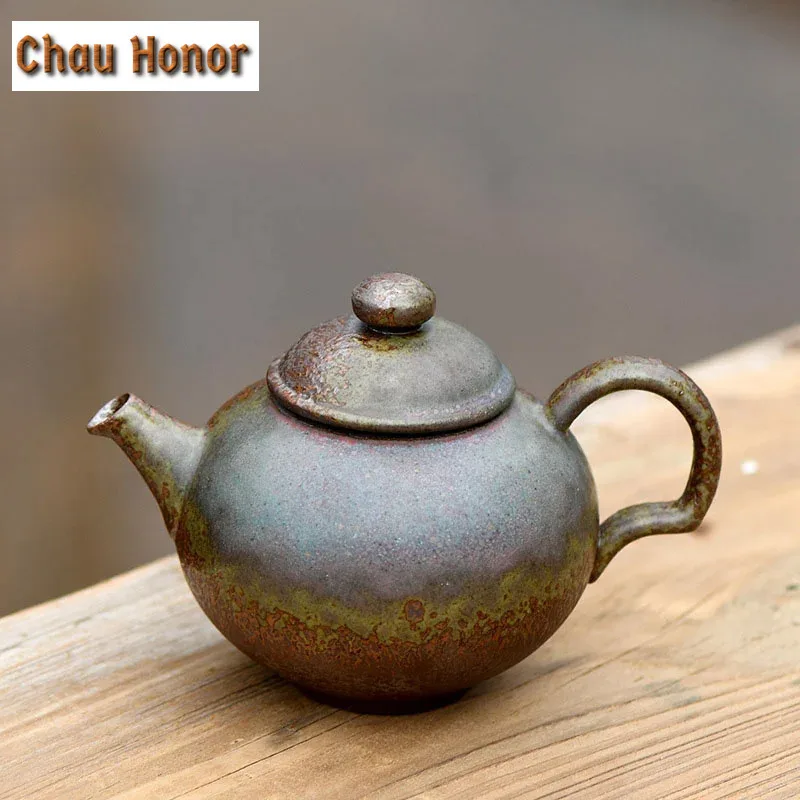 180ml Vintage Antique Pottery Ceramic Teapot Handmade Coarse Kiln Fambe Teakettle Kung Fu Pu'er Tea Master Pots Gift Packaging