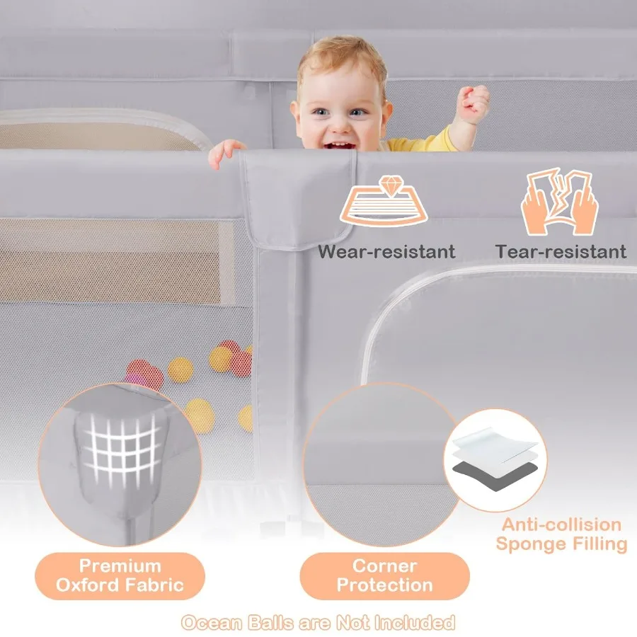 روضة أطفال كبيرة مقاس 75 بوصة × 59 بوصة مركز أنشطة للأطفال الصغار مع أبواب بسحاب حقيبة تخزين شبكية للاستخدام الداخلي والخارجي وساحة لعب للأطفال