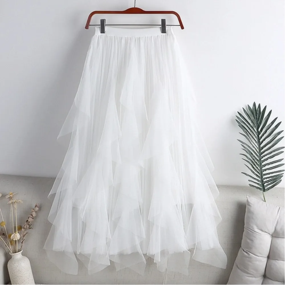 2025 Summer New Plus Size Mesh Fairy Skirt for Women Mid Length High WaistHalf Long Hip Covering Extra Large Lightweight Elegant