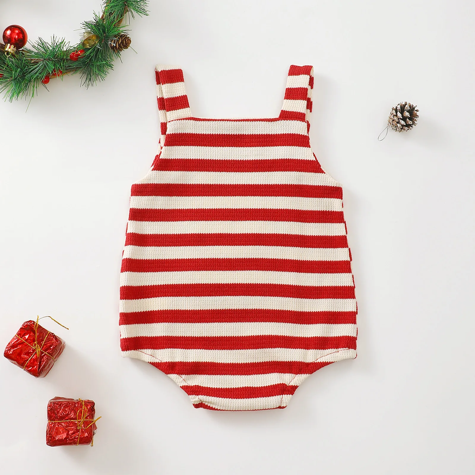 Weihnachten besticktes Muster Baby Strampler mit Trägern Urlaub Baby Body Säuglingskleidung Festliches Baby Outfit – Detail 3