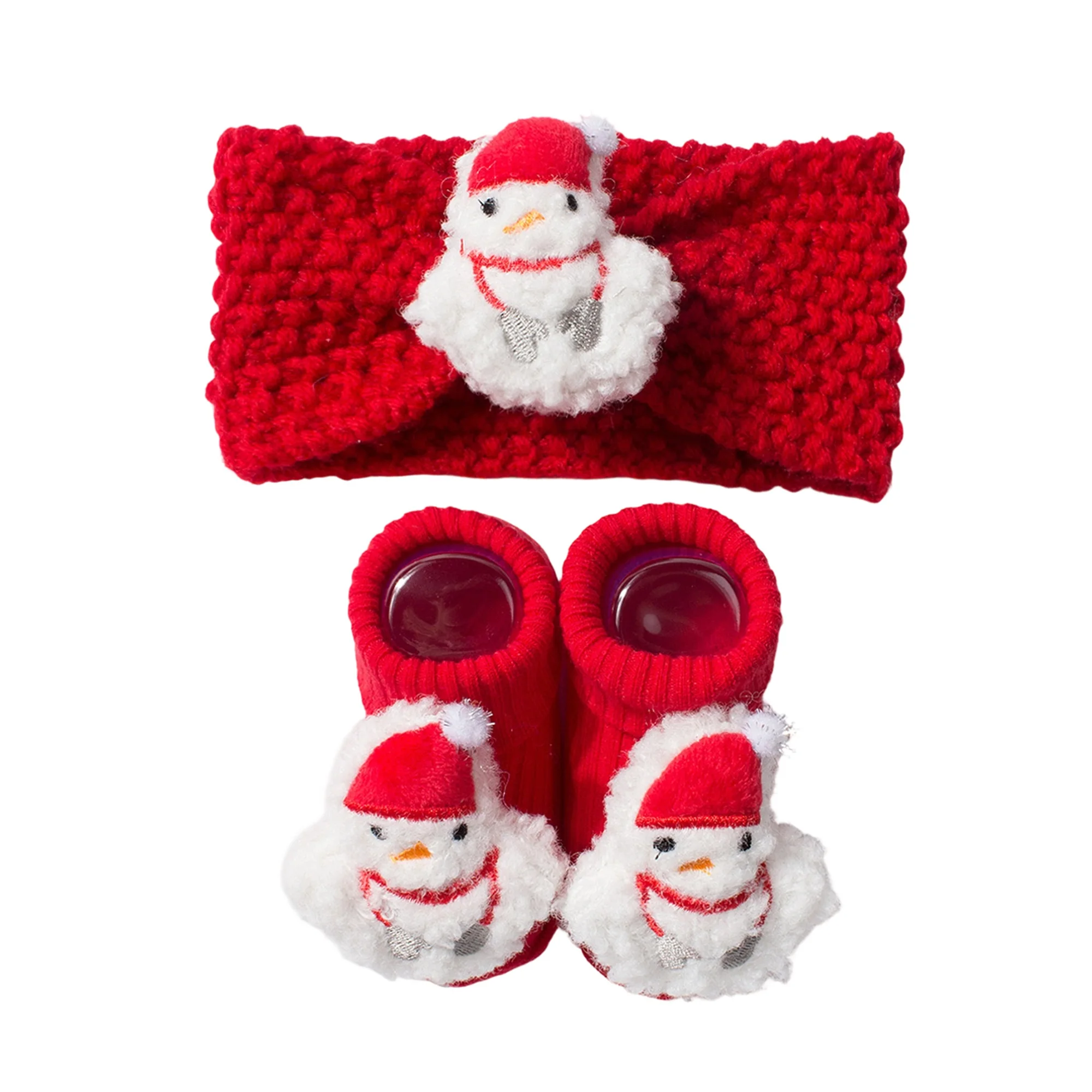 

Toddler Baby Christmas Walking Socks and Knit Headband Set Cute Santa Tree Decor Non-Slip Warm Boots