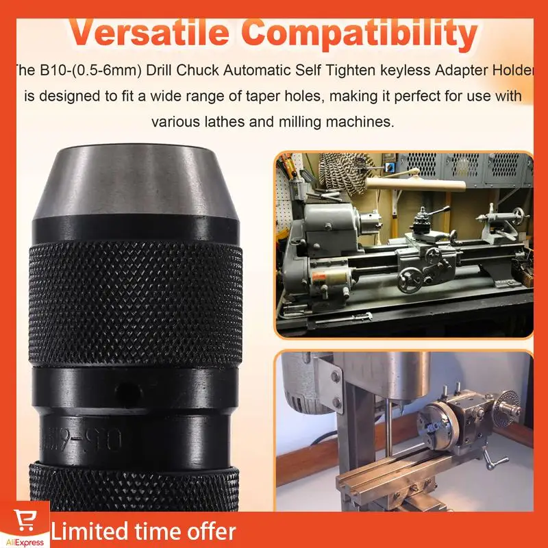 

Fresh B10-(0.5-6Mm) Drill Chuck Automatic Self Tighten Keyless Adapter Holder Taper Hole Lathe Milling Machine Drilling Tool