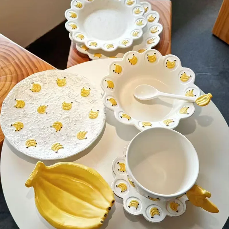 

Banana series, ceramic tableware, snack plate, soup bowl, salad, breakfast coffee cup set