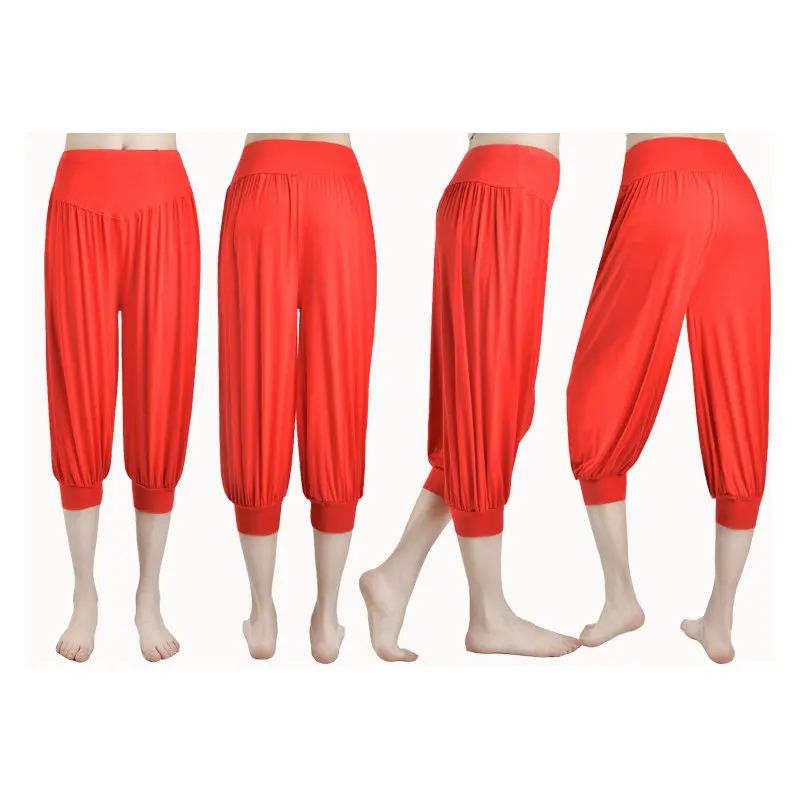 Novas calças de yoga primavera verão modal bloomers calças de pista feminina vestido de dança quadrada solto calças tamanho grande