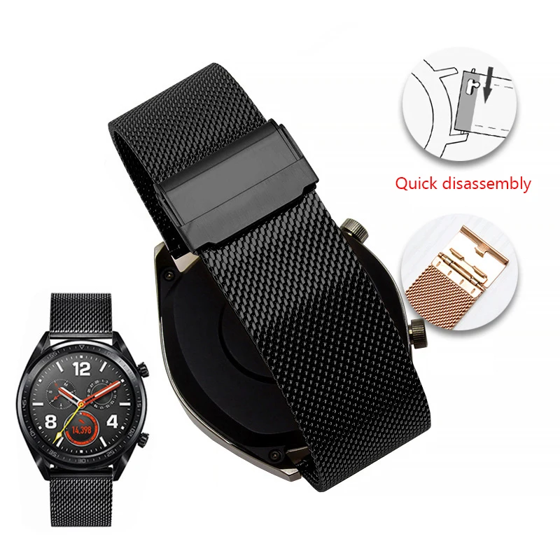 High quality stainless steel  weave Wristband For Huawei watch2 pro GT2 watch3 GT3 Magic black 20 22mm Milanese metal bracelet