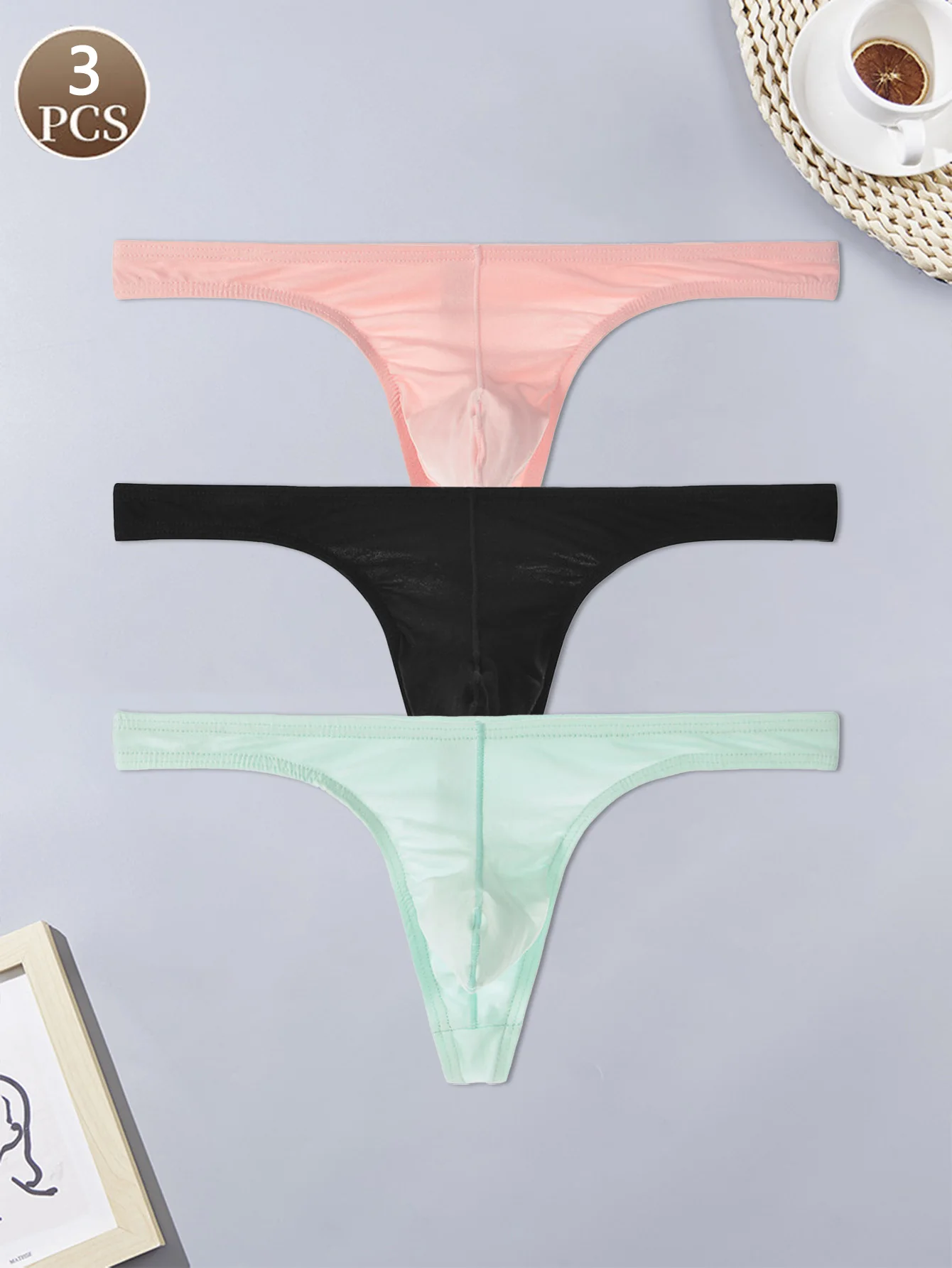 

3PCS Solid color cotton low waisted thong Breathable men's loose comfortable fashionable and simple underwear