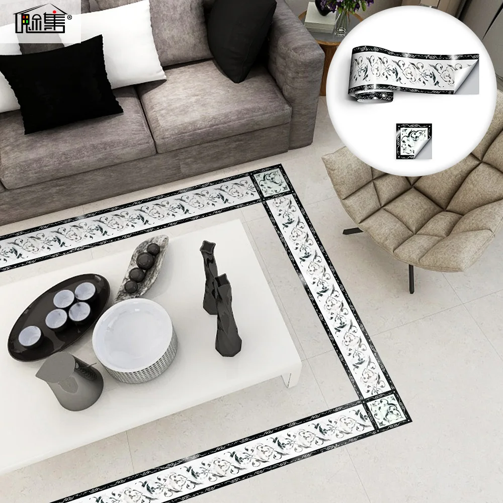 10x300cm Set PVC Floor & Wall Trim Sticker - Waterproof Wear-Proof Diagonal Design for Hallway Living Room Peel Stick Decor
