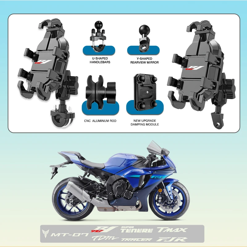 For YAMAHA R7 YZF YZFR7 R6 R3 R1 R7 R15 R125 YZFR6 Phone Mount Stand Motorcycle Holder 360° Rotatable ABS Adjustable