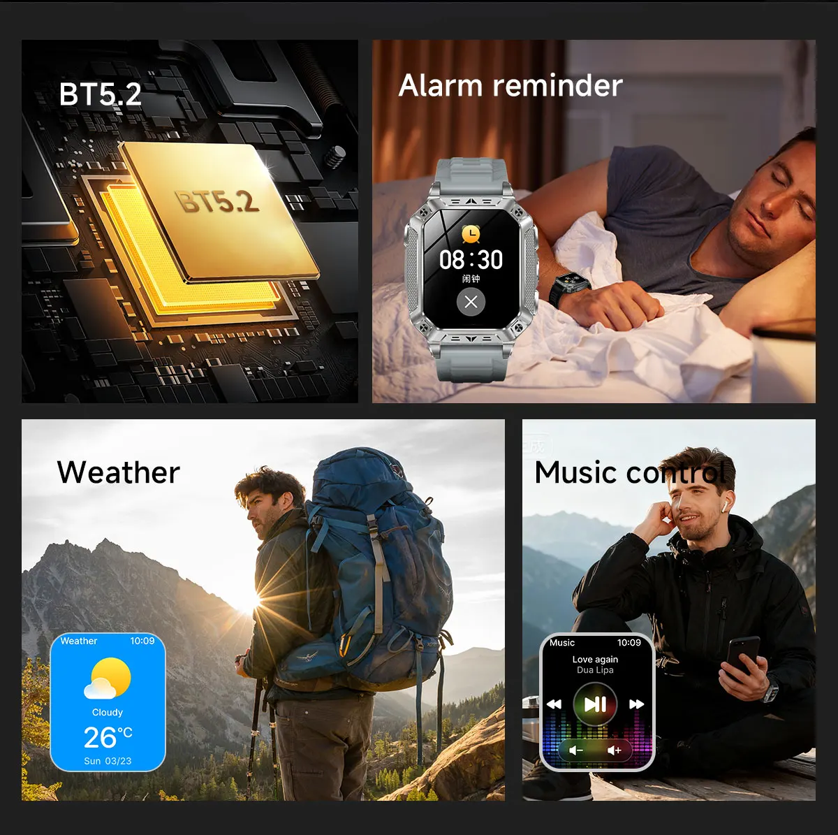 2026 Neue 1400mAh Militär-Smartwatch 10ATM Wasserdicht 2,01" AMOLED SOS+LED-Taschenlampe Herzfrequenz 100+ Sportmodi Fitness-Uhr – Detail 23