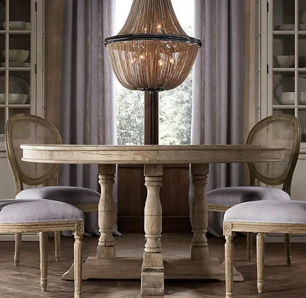 French rural retro solid wood round dining table American simple villa table British classical carving