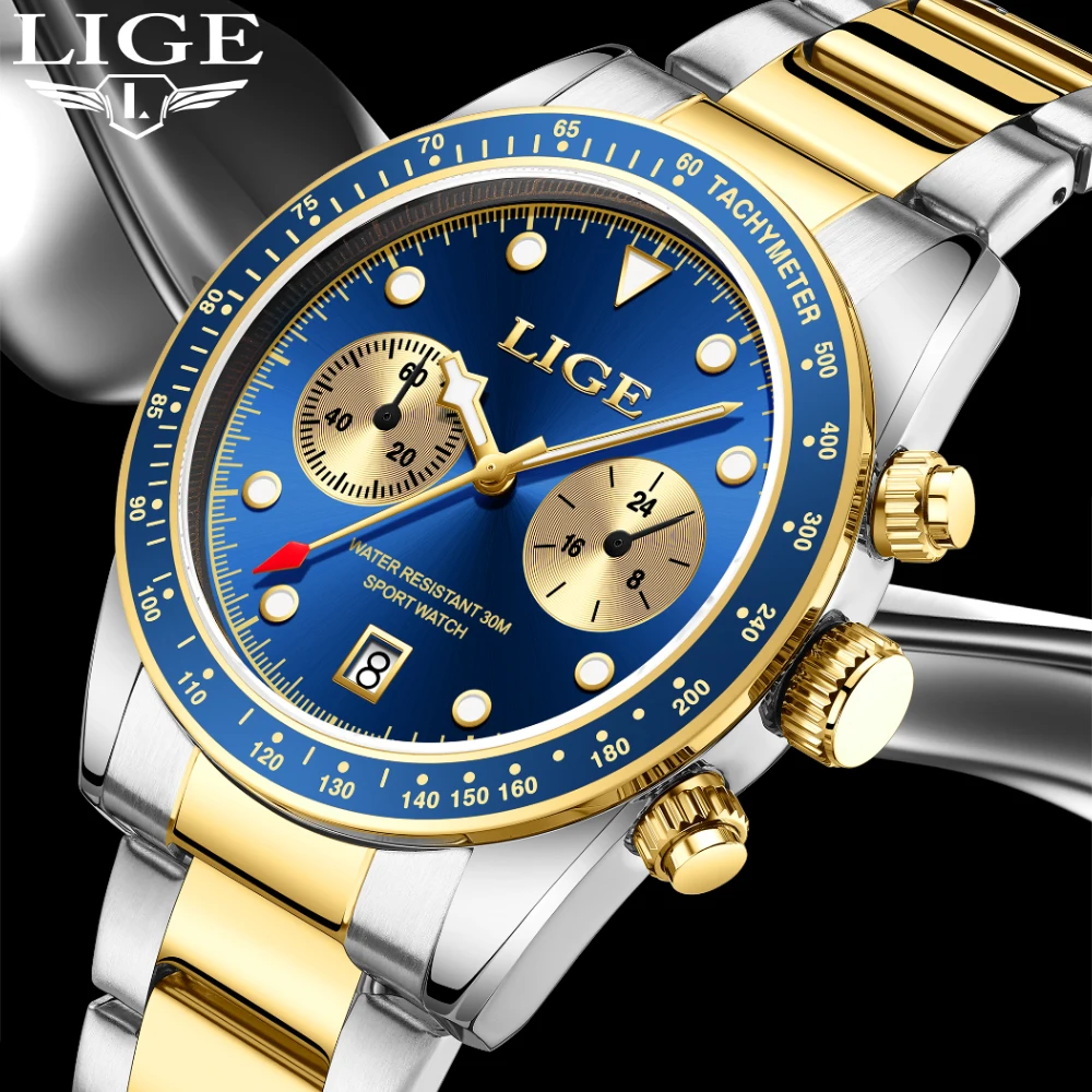 

Мужские роскошные часы LIGE, модные светящиеся водонепроницаемые деловые наручные часы с кварцевым механизмом, подарок на День святого Валентина.