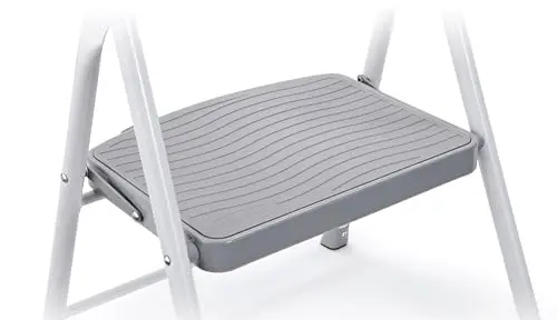 1-Step Steel Ladder, Folding Step Stool with Hand Grip and Traction Molded Steps, White, Tested to ANSI US Safety