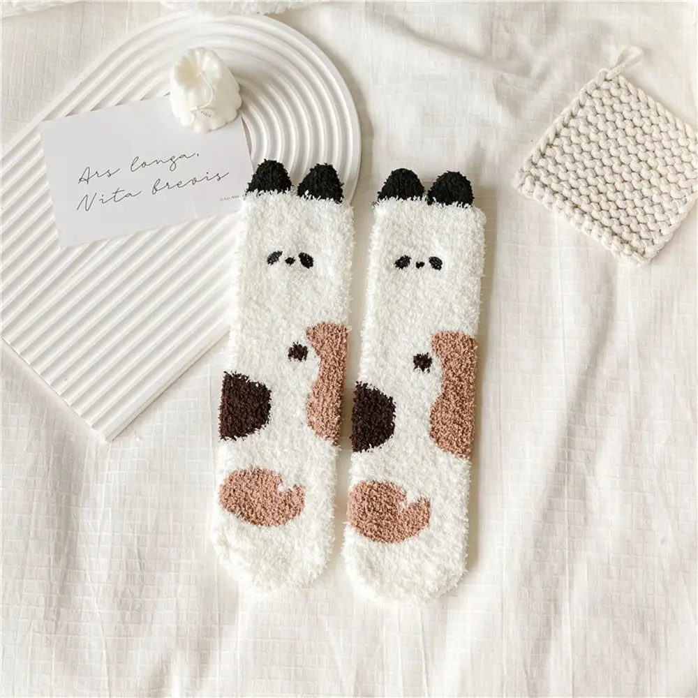 Cute Indoor Thermal Socks Coral Fleece Lady Mid Tube Socks Women Socks Floor Socks Home Sleeping Socks Autumn Winter Socks