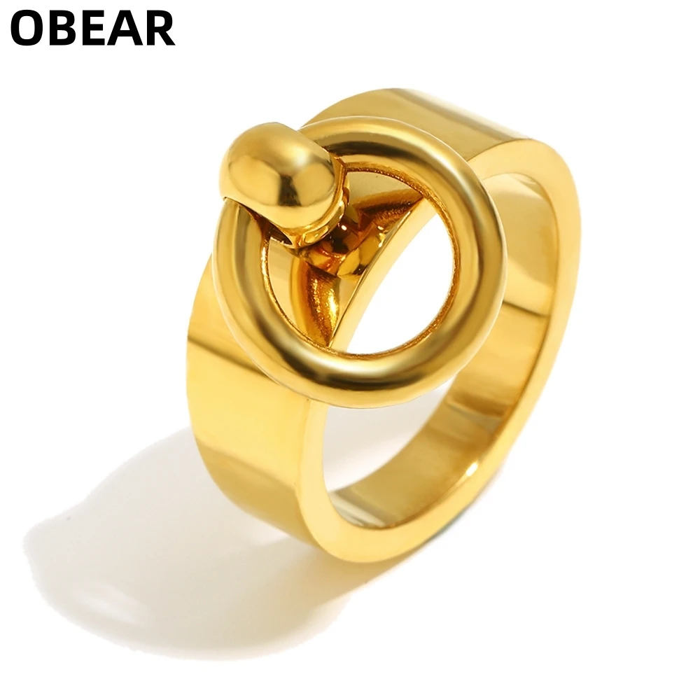 18K Vergoldeter Edelstahl Chunky Toggle Ring, Minimalistischer Offener Kreisförmiger Wasserfester Statement-Ring für Damen Modeschmuck