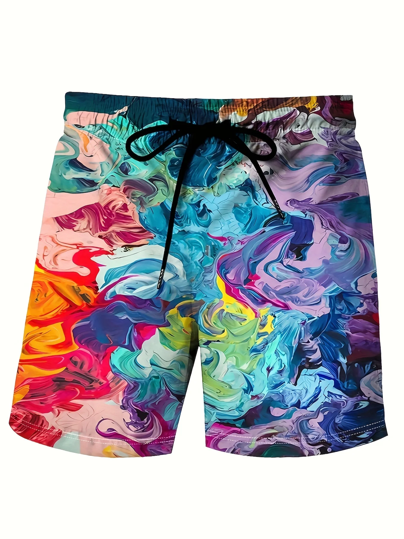 

Mens Colorful Fluid Abstract Art Print Quick Dry Board Shorts Elastic Drawstring Swim Trunks Summer Beach Casual Outfit
