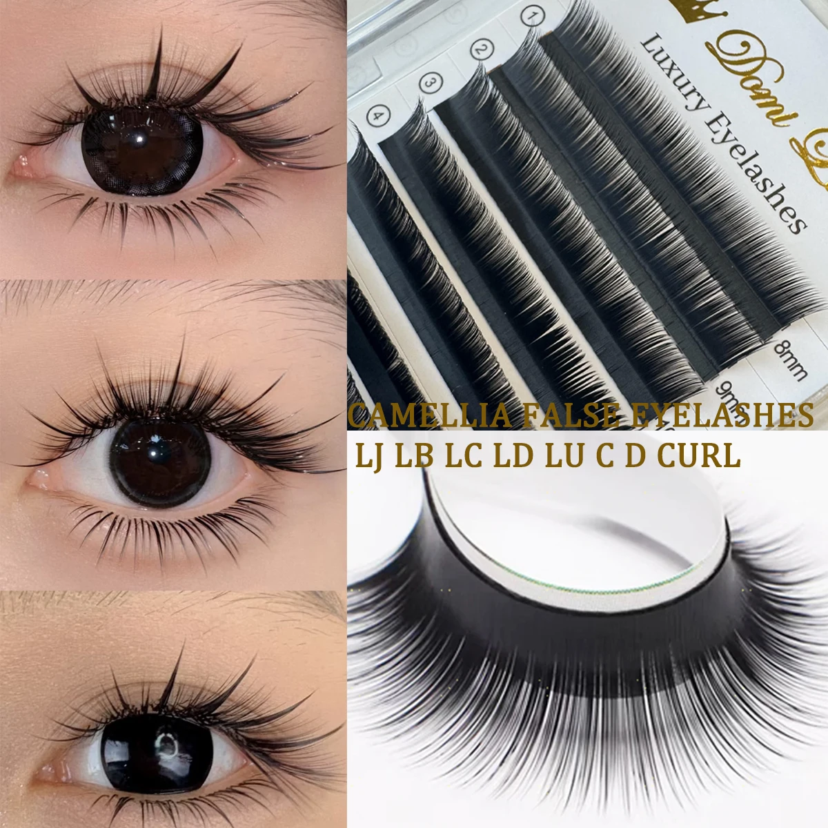 

Domi Faux Mink Накладные индивидуальные ресницы LB LC LD LJ LU Curl Mix Высококачественные накладные ресницы с камелией Легко готовые веерные ресницы