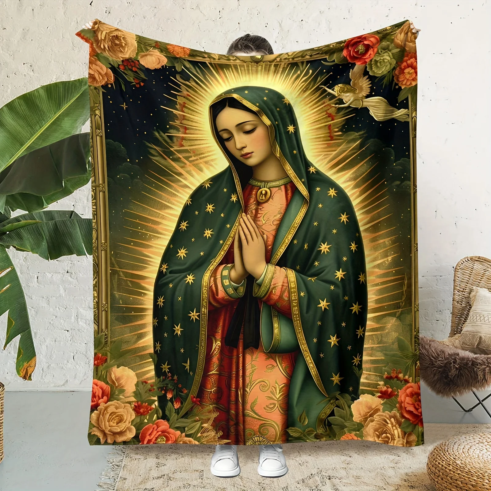 Virgin Mary Flannel Blanket - HD Religious Print Throw, Ultra-Soft All-Season Gift for Catholics, Cozy Sofa/Bed Decor