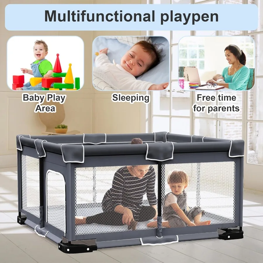 Foldable Baby Playpen with Mat Foldable Playpen for Babies and Toddlers Folding Portable Play Pen Collapsible Play Yard with 2