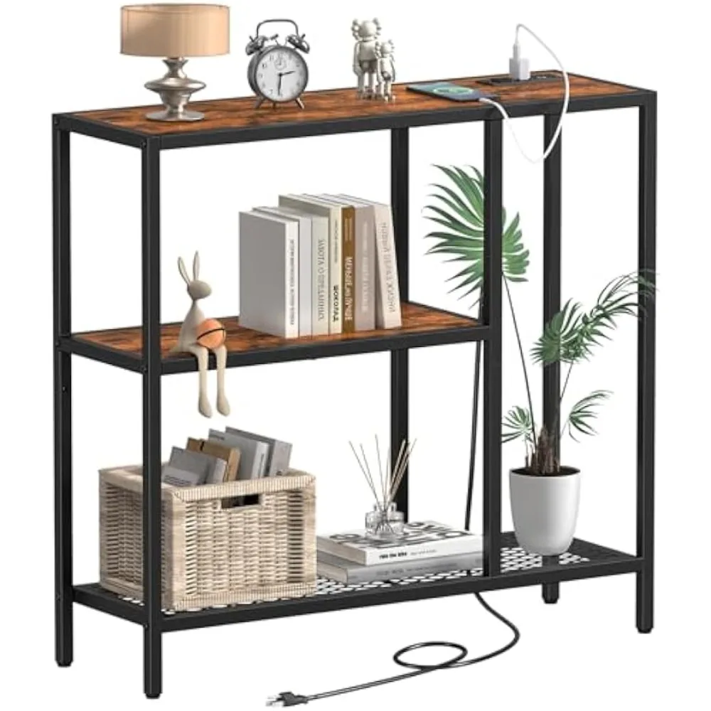 

31.5" Narrow Console Table with Power Outlets, Entryway Table with 3-Tier Storage Shelves, Sofa Table with USB Ports