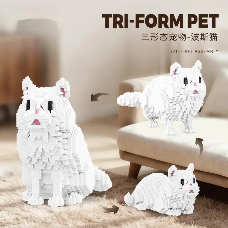 Pet Cat Dog Building Blocks 3 In 1 Animal Model Toy Micro Bricks Persian Cat  Desktop Figure Gifts For Kids Adults