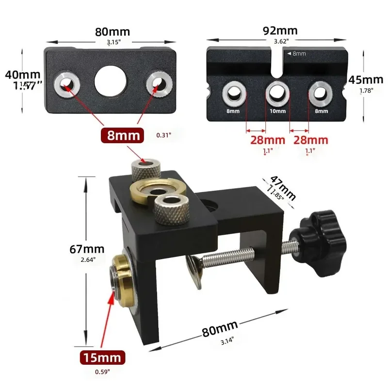 3-in-1 Woodworking Positioner Log Tenon Punch Tool Furniture Hole Drilling Locator Precision Carpenter Joinery Aid