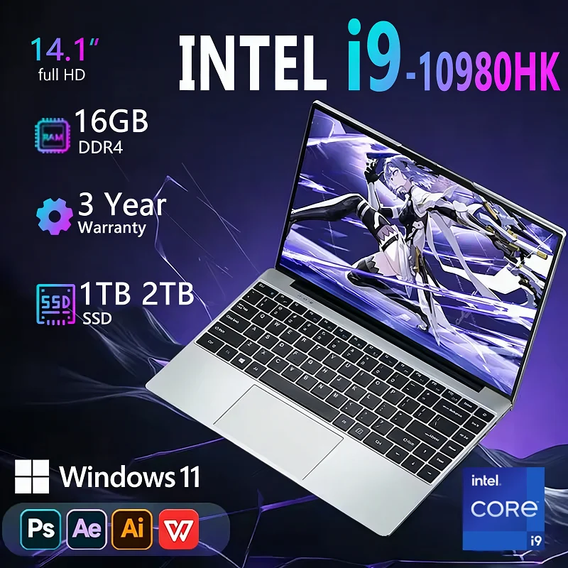 

Portable Intel Core i9 10980HK 14.1" Notebook Laptop Computer Bag 16GB DDR4 1TB 2TB SSD Windows 11 4K Office Gaming PC Computer