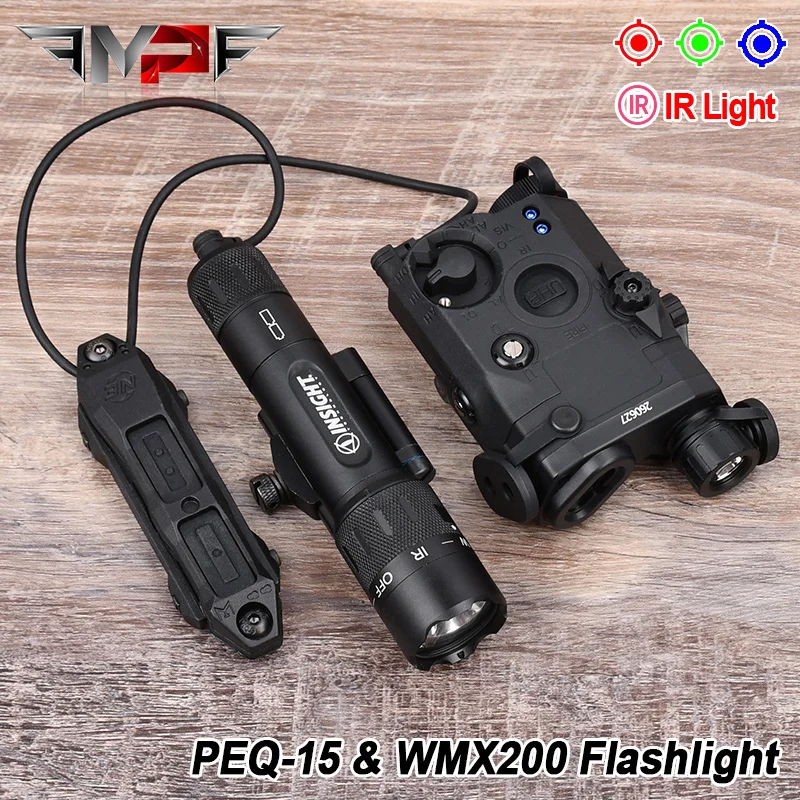 

WADSN Tactical PEQ 15 Red Green Laser With WMX200 Flashlight IR LED Rollover Folding Base Fit 20mm Rail Hunting Airsoft Light