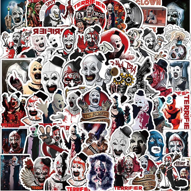 Terrifier สติกเกอร์ลายกราฟฟิตี53ชิ้นสติกเกอร์อะนิเมะรูปตู้เย็น/ถ้วยน้ำสติกเกอร์ตกแต่งกันน้ำขายส่ง