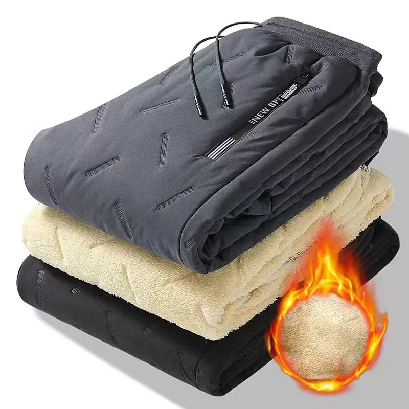 

2025 Men's Winter Sweatpants Plush Thick Fleece Lambswool Thermal Casual Waterproof Windproof Warm Trousers