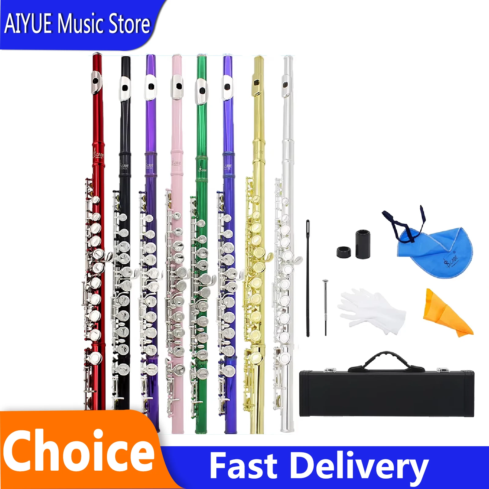 SLADE C Key Transverse Flute 16‑Hole Closed Hole Design Professional Performance Woodwind Instrument Complete Set With Parts