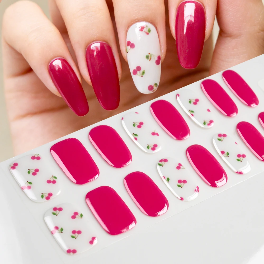 16Tips Semi Cured Gel Nail Wraps Pink&Nude Daisy Design Nail Strips Need UV Lamp Long-Lasting Nail Art Stickers for Women &Girls