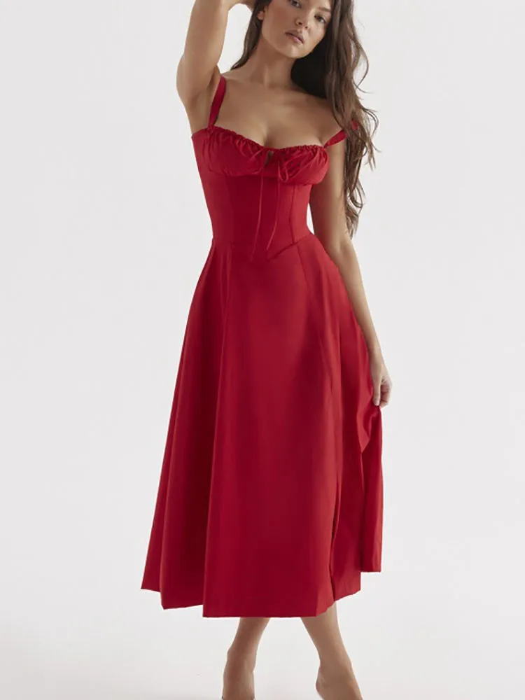 Sommer-Freizeit-Pendler-Temperament, einfarbig, modisches High-End-Blumen-Hosenträgerkleid