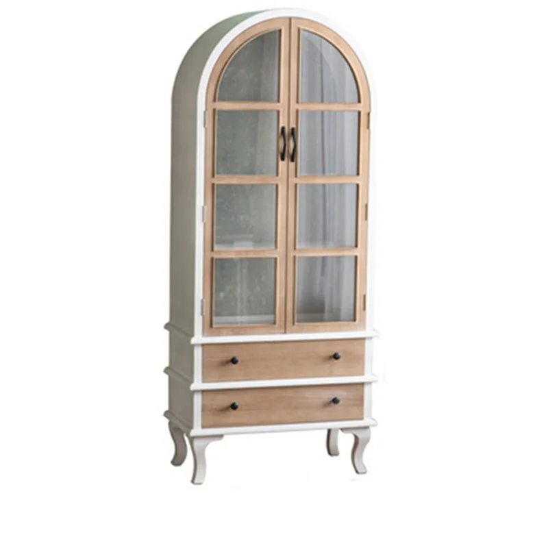 

Французский боковой шкаф, белый арочный книжный шкаф, стеклянная витрина, винный шкаф для гостиной, ящик с двойной дверью, ретро.
