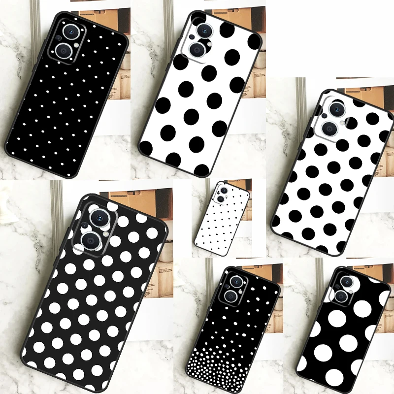 Black And White Polka Dot Case For OPPO Reno 10 Pro 11 F 4 6 7 8 5 Lite 4Z 5Z 8T OPPO Find X6 Pro X5 X2 X3 Lite Cover