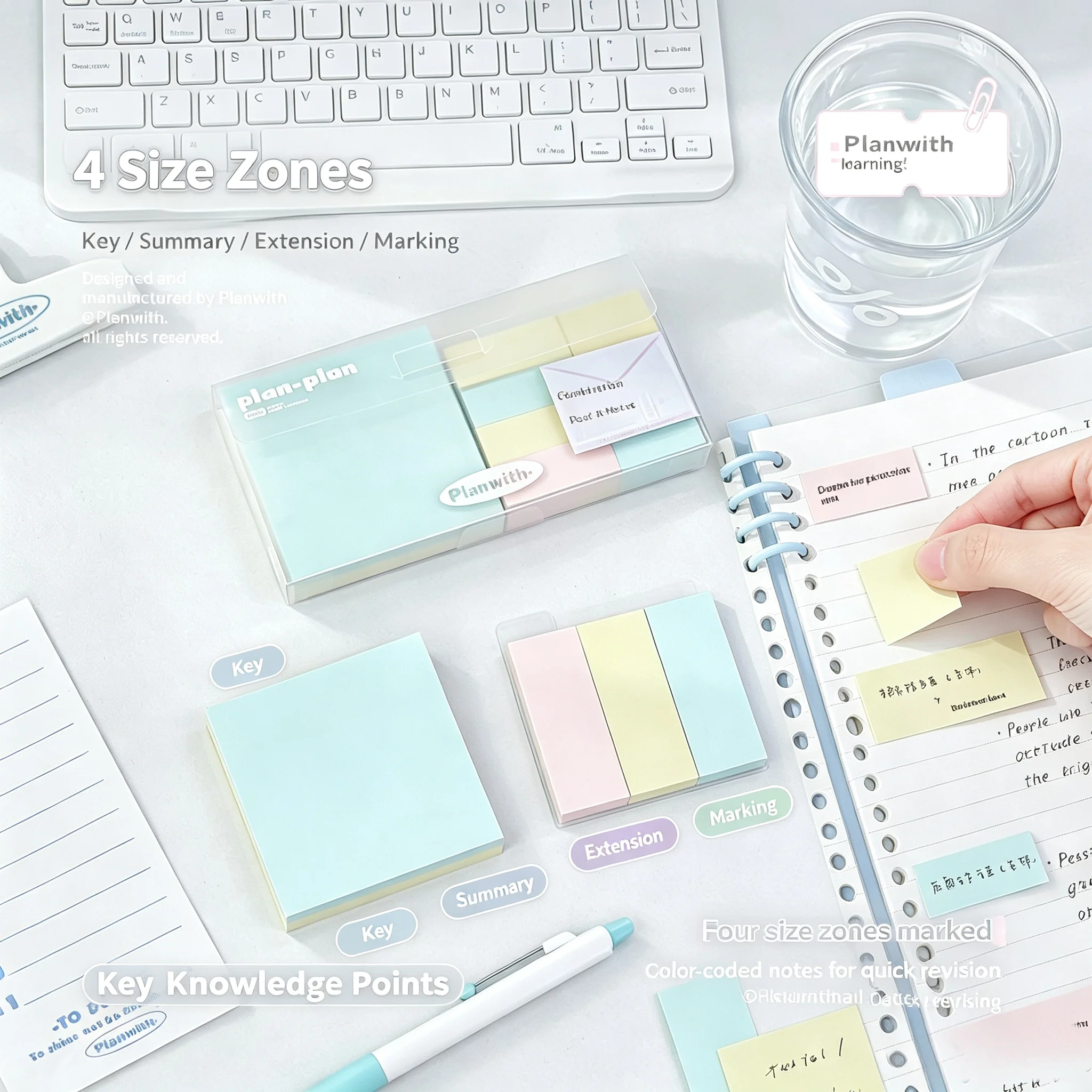 Planwith New 4‑Size Combination Color‑Coded Sticky Notes,Notebook Diary Annotation Markers Notes Efficient Learning Stationery