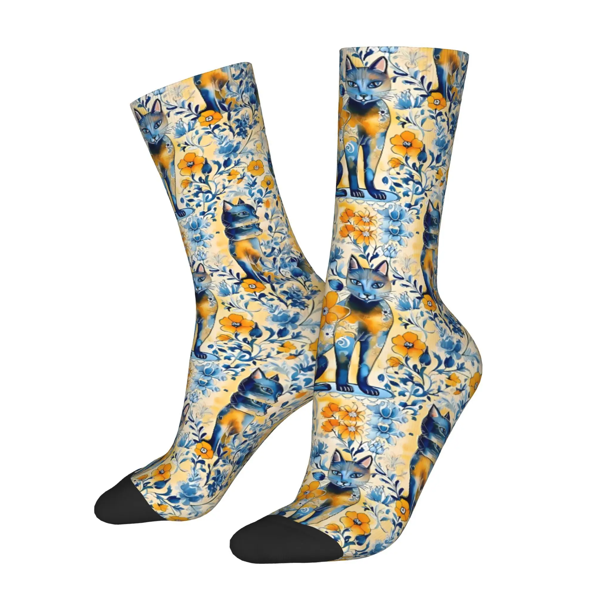 

Funny Happy Sock for Men Ukrainian Cats Cute Floral Ukraine Vintage Pattern Printed Crew Sock Seamless Gift