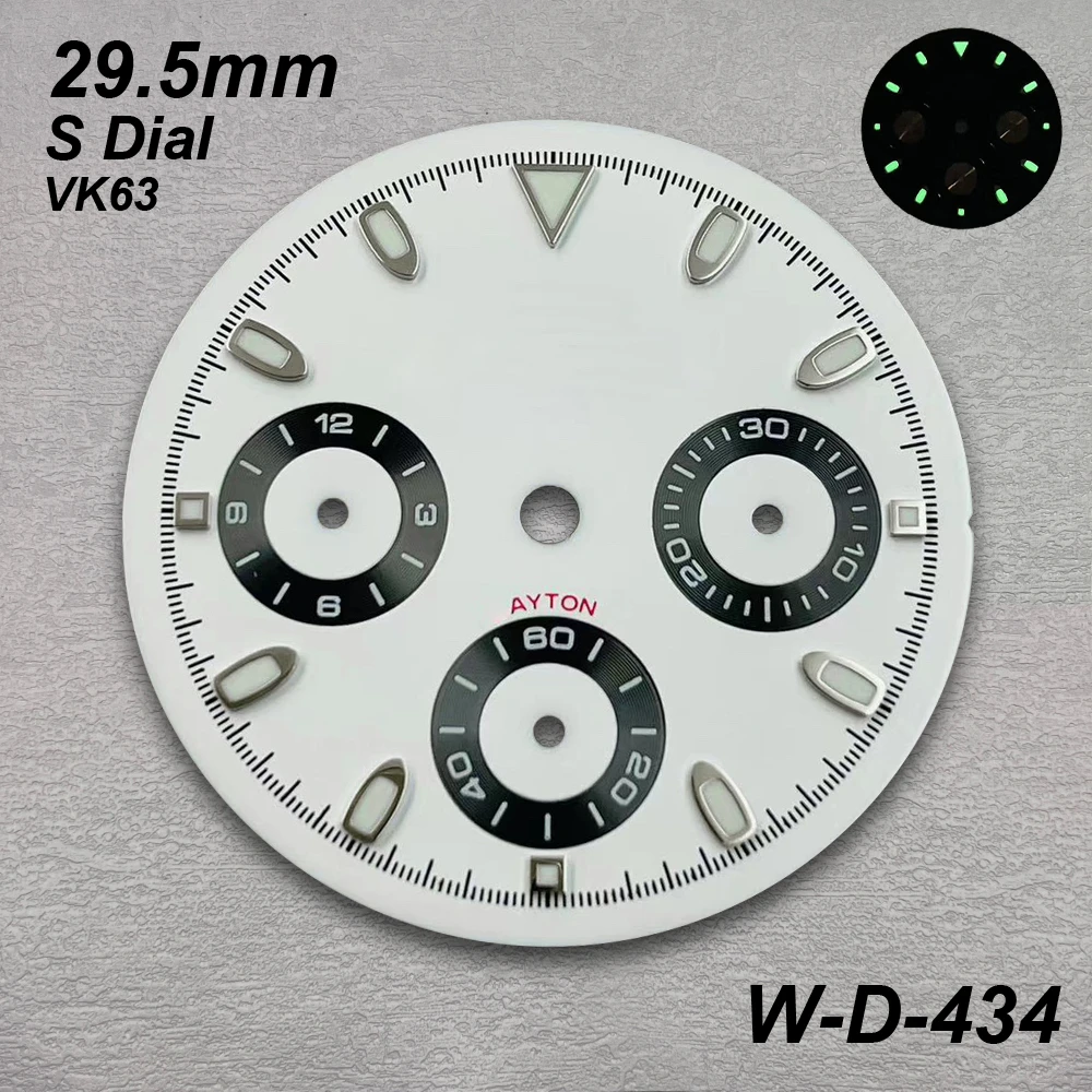 29.5mm DTN Panda S Dial Fit VK63 Quartz Movement Green Luminous Enamel/Sunray High-Quality Watch Modification Accessories