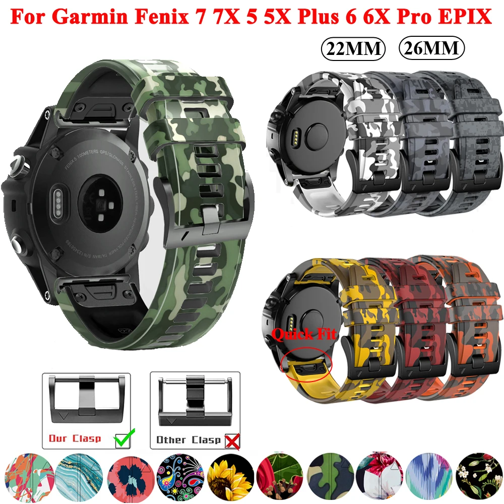 22 26mm Sport Silikon Armband Camouflage Strap Für Garmin Fenix 7 7X 5 5X Plus 6 6X Pro 3 3HR MK1 Uhr Band Smartwatch Gürtel