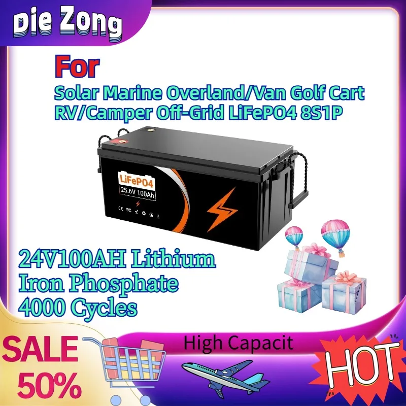 

In Stock For Solar Marine Overland/Van Golf Cart RV/Camper Off-Grid LiFePO4 8S1P 24V100AH Lithium Iron Phosphate 4000 Cycles