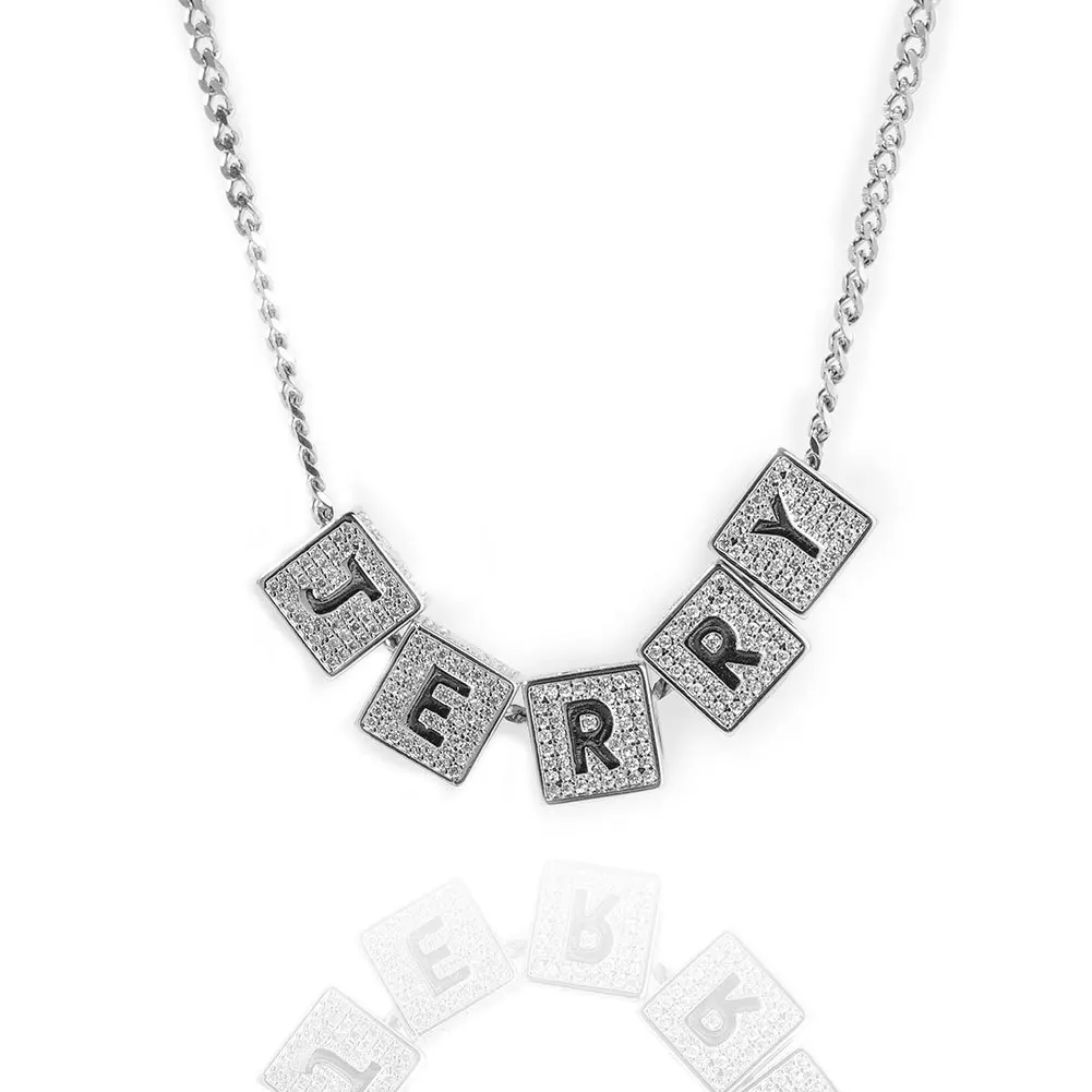 Uwin DIY Block Initial Letter Number Pendant Custom Cube Name Box Chain Choker Fashion Charm Hip Hop Jewelry Gifts view 4