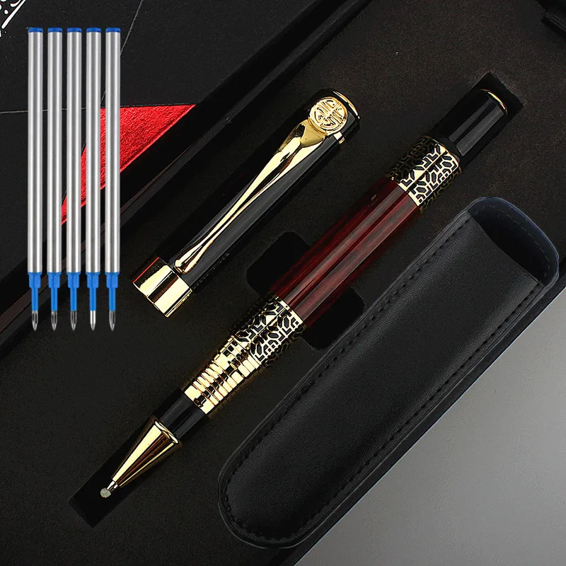 

Business Pen 0.7mm Black Ink High Quality Metal Ballpoint Pen Office Stationery Supplies Free 5 Refills PU BAG