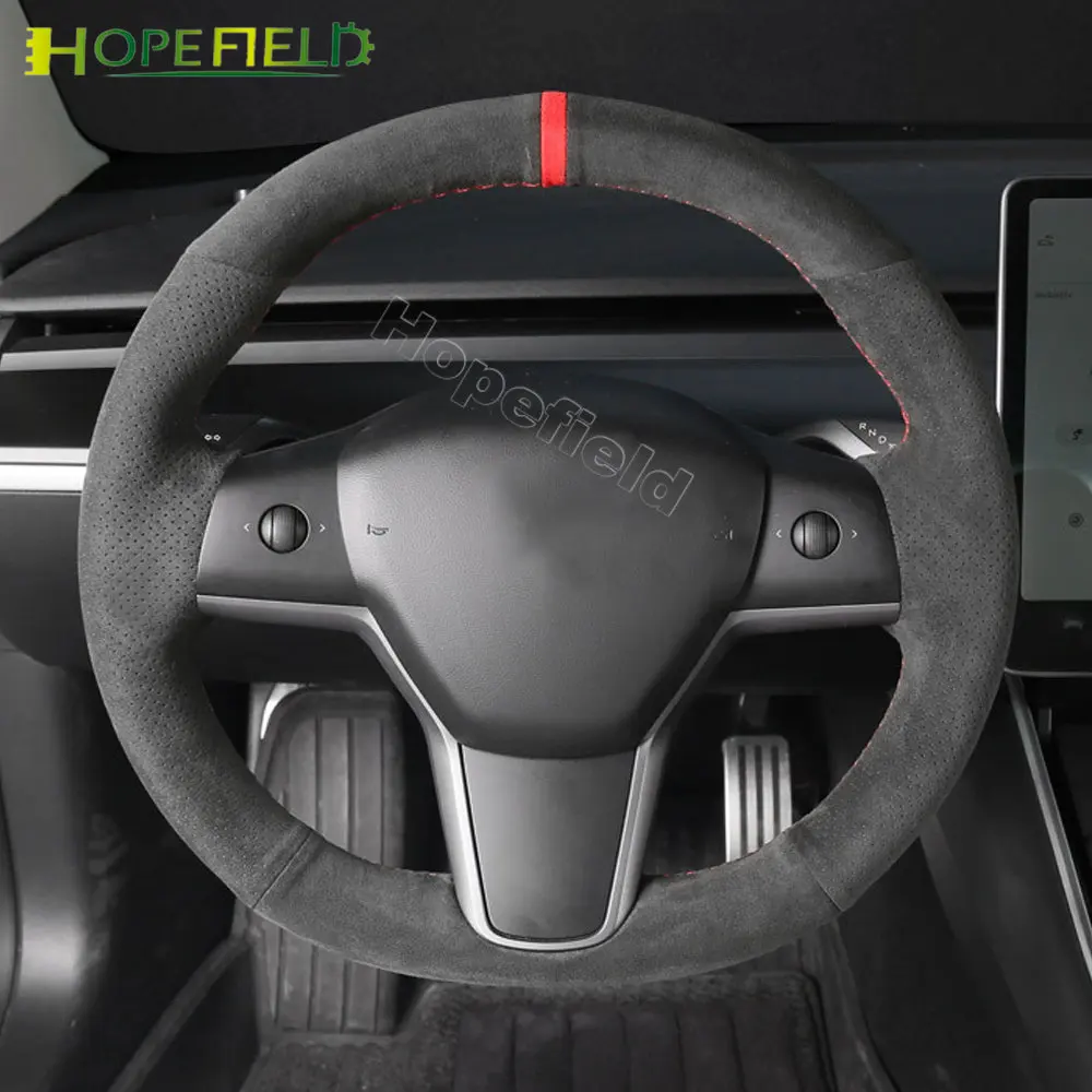 Real Alcantara coprivolante per auto maniglia avvolgente per Tesla Model 3 Y 2017 2018 2019 2020 2021 accessori interni 4 stagioni